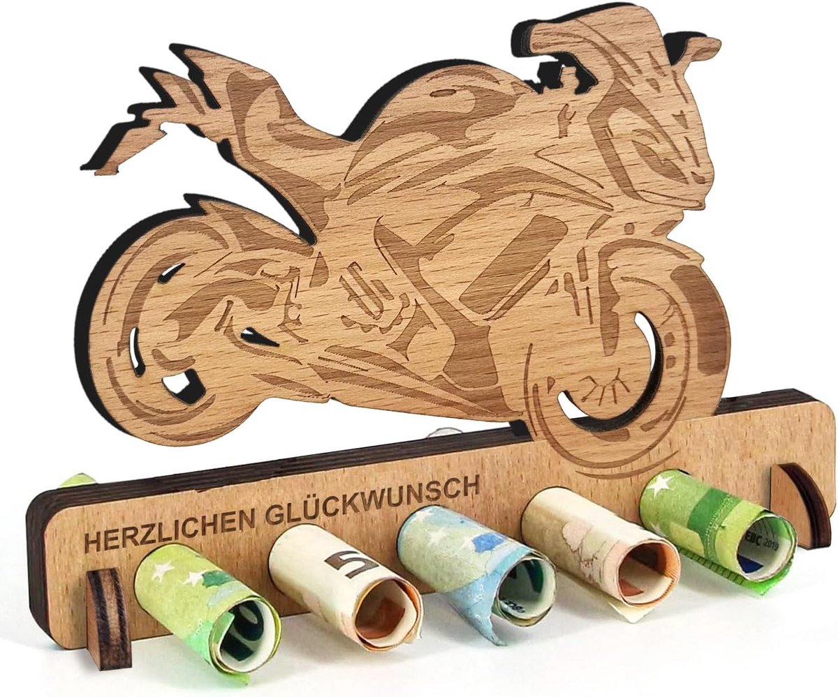 Geldgeschenk hout, geldgeschenk voor rijbewijs, nieuwe auto, tankstation cadeau, tankbon geld cadeau houten decoratie voor vrienden, familie, vrouwen (racemotor, motorfiets)