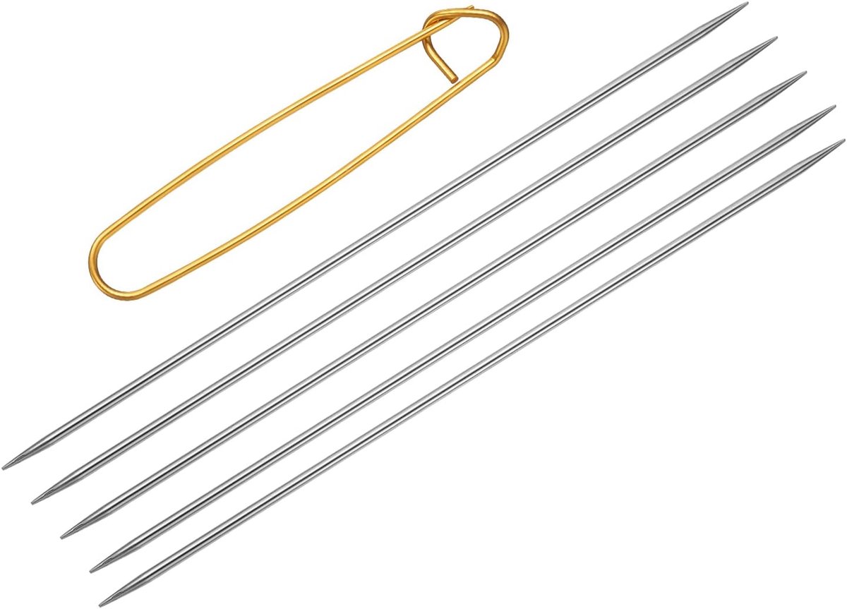 5 stuks US 2 (2,75 mm) dubbele punt breinaalden 7,87 inch lengte roestvrij staal breinaalden trui met gaashouder voor handmatige projecten, doe-het-zelf breien