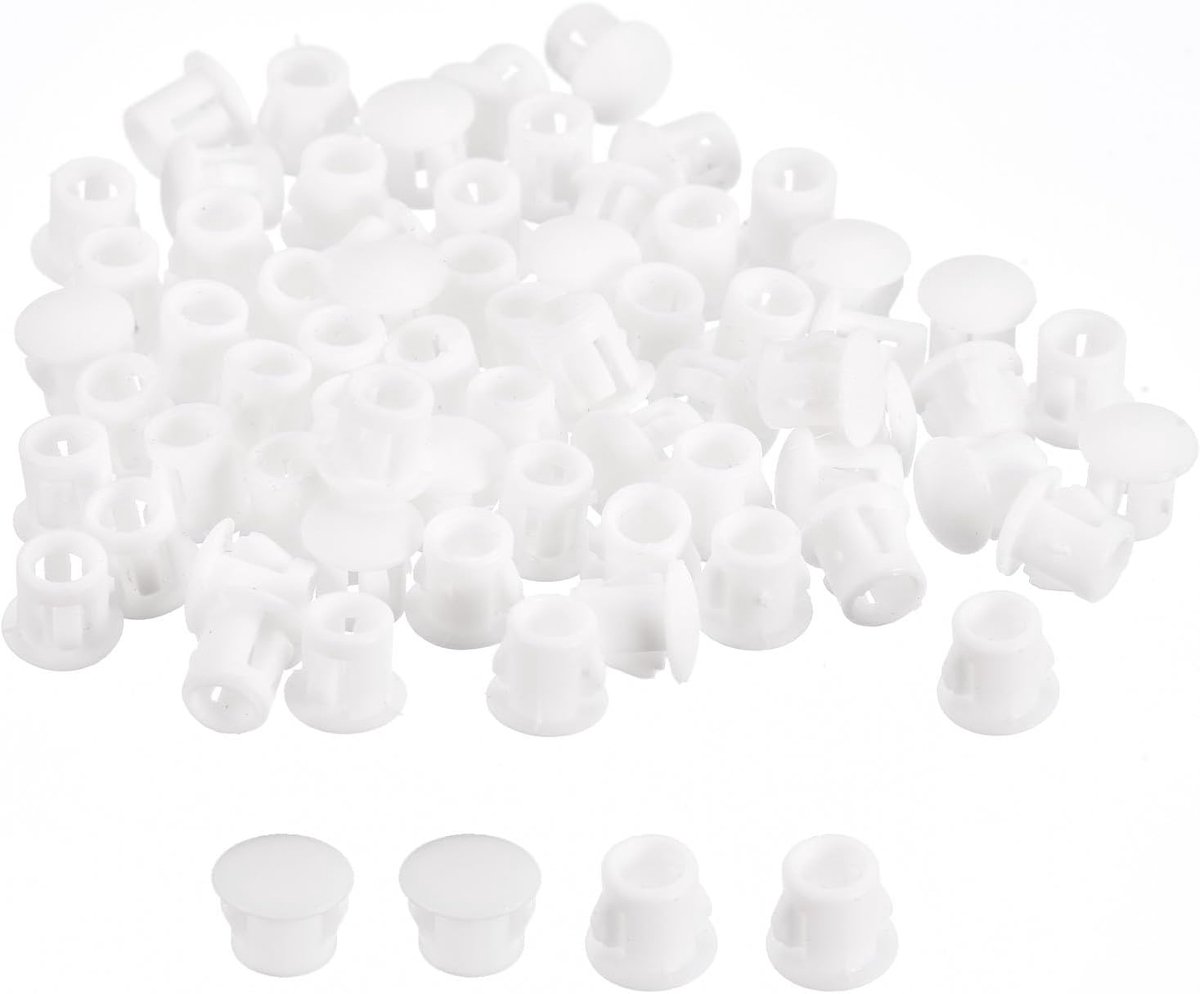 Sourcing map Kunststof gatstoppers, 110 stuks, inbouwtype, ronde plaat, vastklikken in bevestiging, afvoerplug voor meubelgebruik, terminal caps paneel, wit