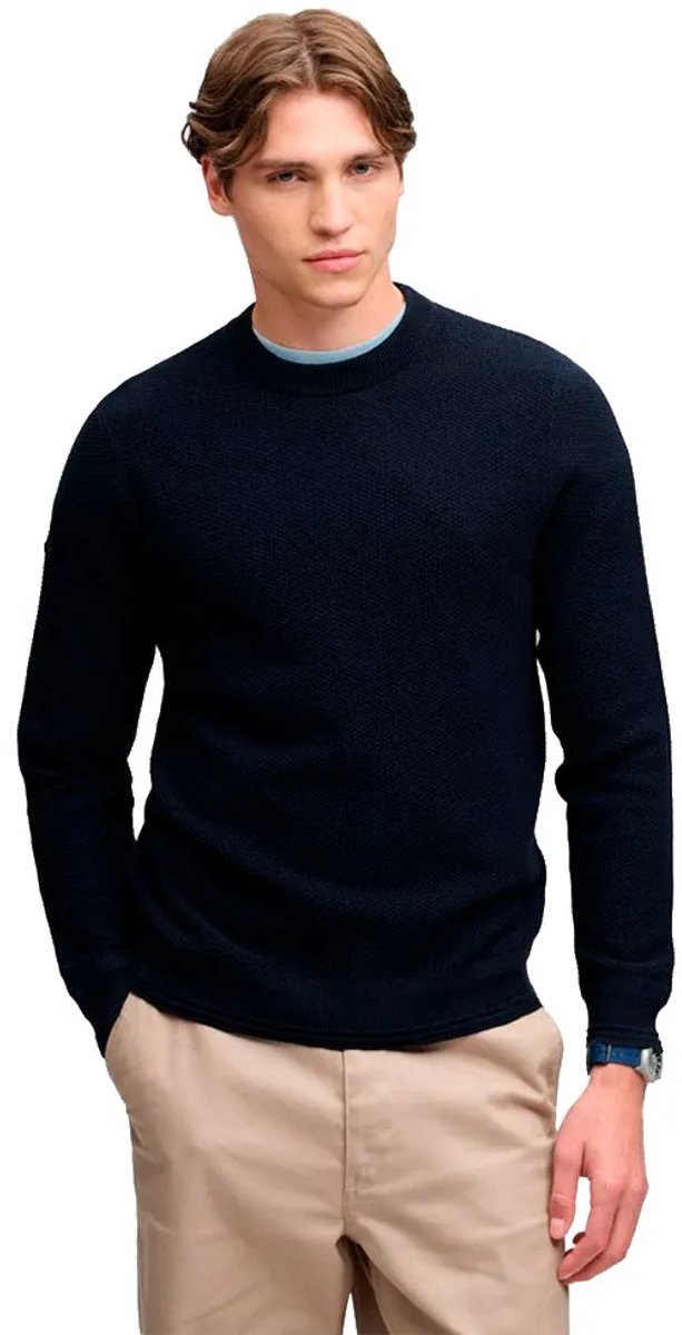 Superdry Textuur Gebreide Trui Relaxed Pasvorm Heren Sweaters Marineblauw