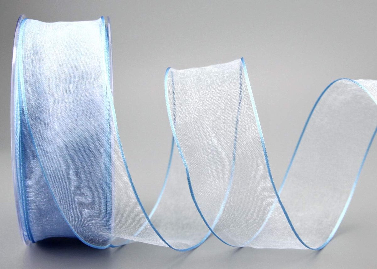 20 m x 40 mm, decoratieband, chiffon, lichtblauw, cadeaulint, lint, transparant organza met vormvaste randen, premium kwaliteit, bruiloft, verjaardag, chiffonlint, eenkleurig
