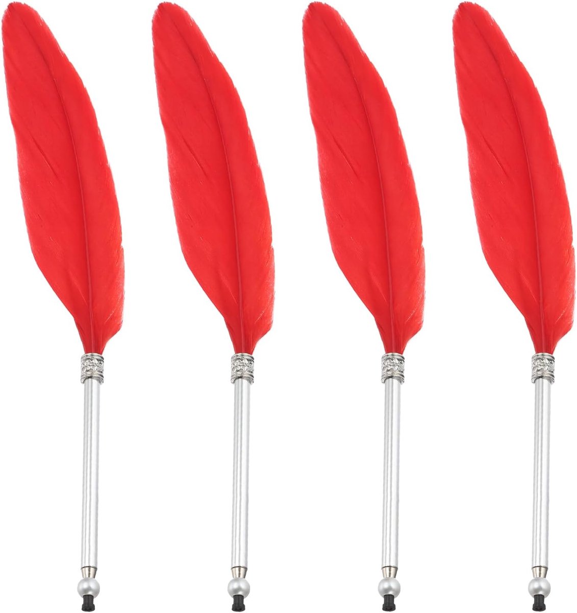 4 stuks veren balpen, pluizige vintage inkt ganzenveer verfijnd vergulde staaf ganzenveer voor kalligrafie schrijven handtekening gast huwelijkscadeau, rood