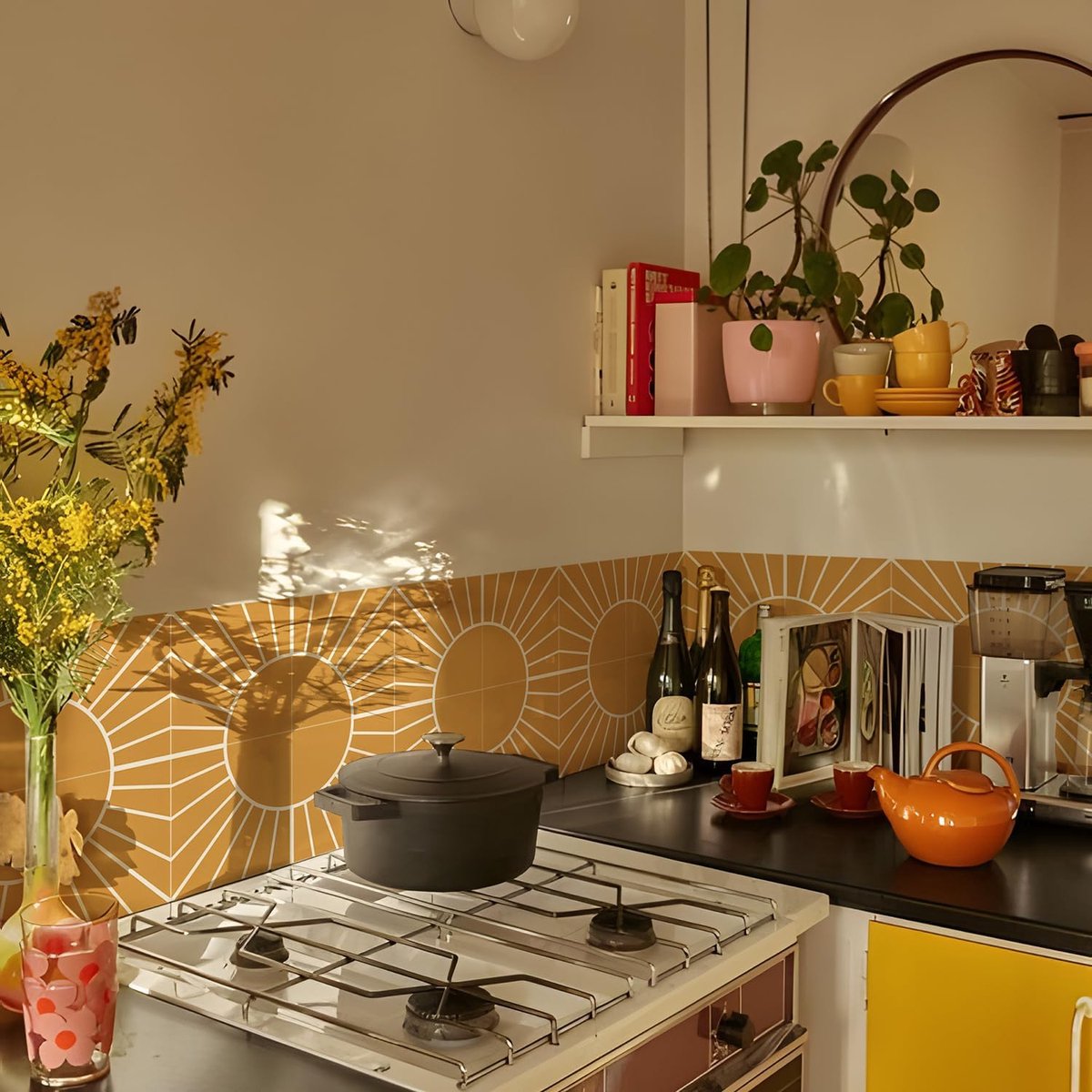 Tegelsticker, oranje zelfklevende plaktegels, sticker voor badkamer, keuken, spatwand, beschermfolie losmaken en aanbrengen, wandtegelsticker van vinyl, 10 stuks x 20 cm