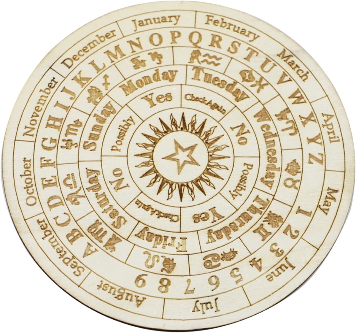 Ster pendelplank van hout, wenshengel, waarzegbord, rond, metafysisch berichtenbord, hekserij, Wicca-altaar, beginners, hekserijverzorging