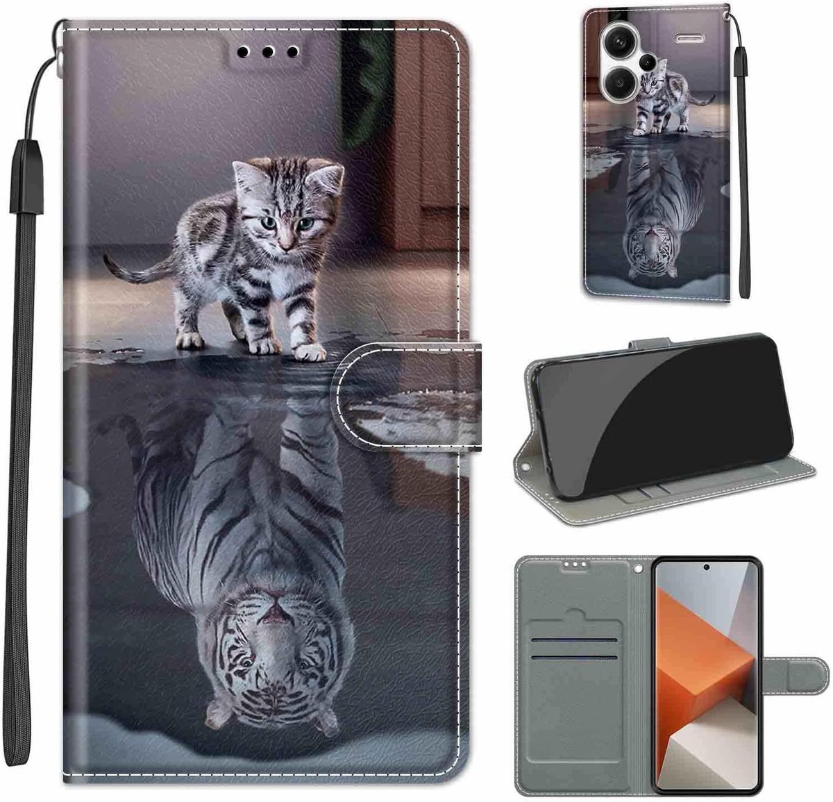 Hoes voor Xiaomi Redmi Note 13 Pro Plus 5G, kat y Tigre | Duurzaam PU-leer, Klaphoes met rondom bescherming, Kaartsleuven, Standfunctie