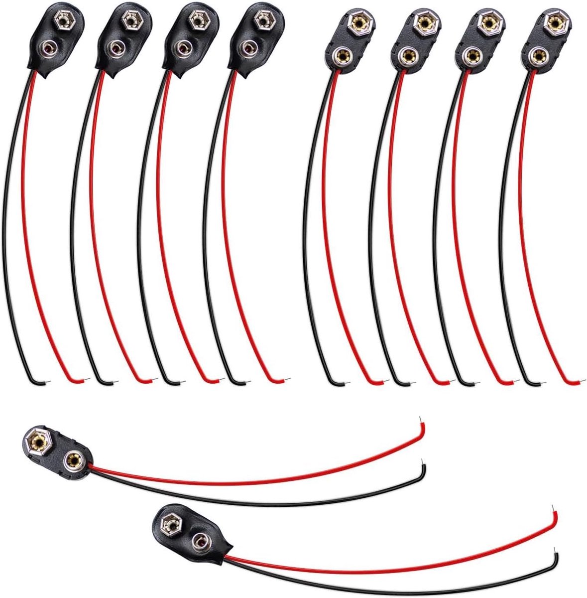 10 stuks 9 V accuclipconnectoren clip batterijhouder met 15 cm aansluitkabel voor 9V blokken clip van kunststof en leer in I-vorm (zwart)