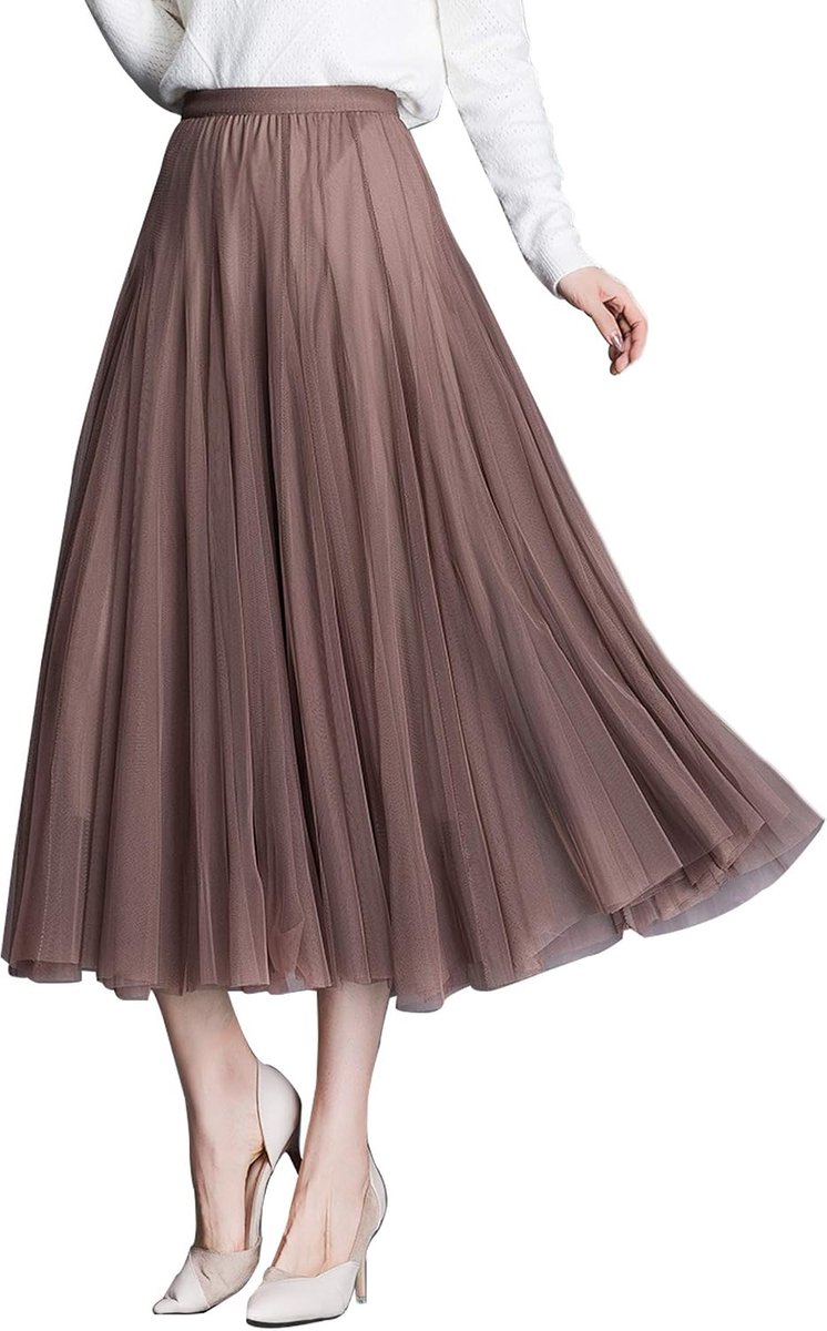 Tule rok midi plooirok hoge tailleband chique rok elastische taille gedrapeerde stof