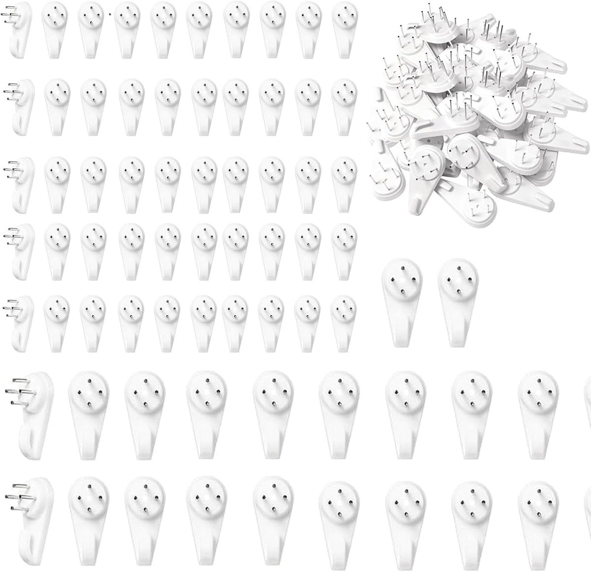 70 stuks spoorloze fotohaken voor harde muren, wandhaken, fotohaken, kunststof fotohaken, fotohaken voor gipsplaatmuren, fotohaken, geen spijkers, kleine harde muurfotohaken (3 cm + 5 cm)