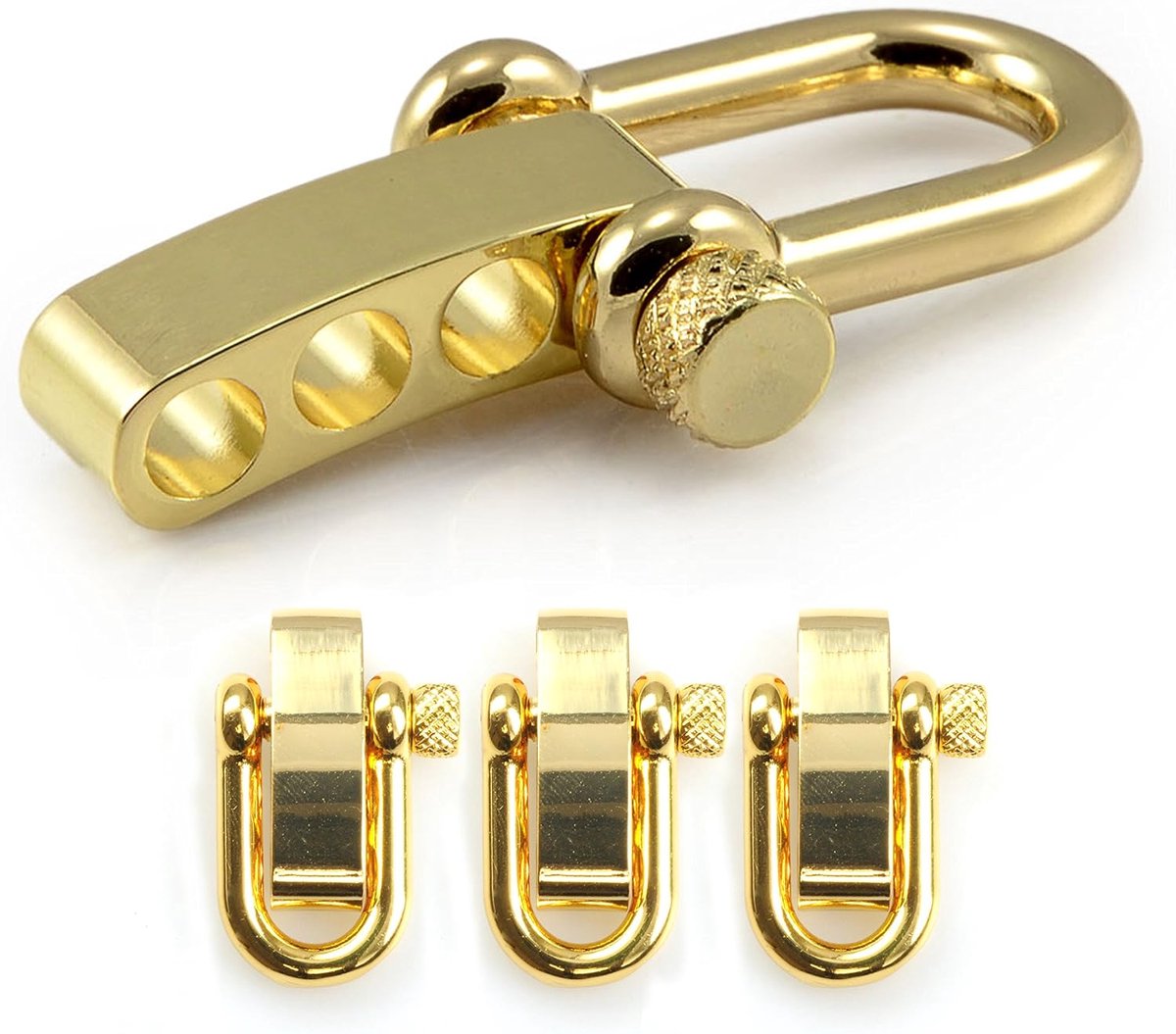 U-vorm schakel recht van roestvrij staal, verstelbare draaisluiting met schroefbout, goudkleurige oppervlakte, 3 stuks, maat M, opening 19 x 10 mm, 5 mm, 23 g, DIY accessoire