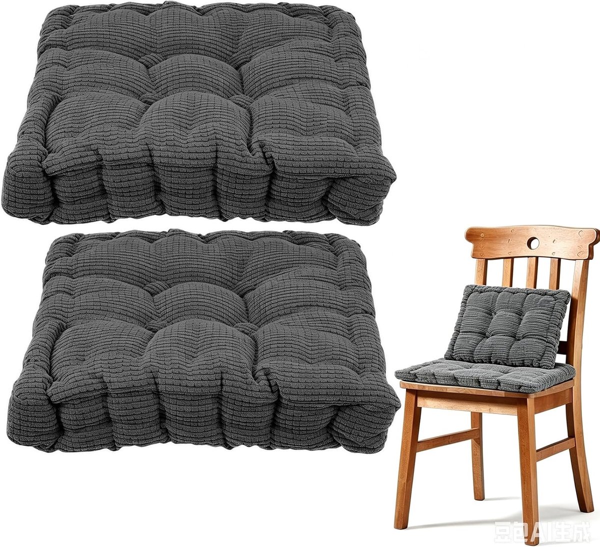 Stoelkussens, 40 x 40 cm, set van 2, zitkussen voor binnen en buiten, dik vloerkussen, tuinzitkussen, kussen voor tuinstoelen, balkonstoel, zitkussen, stoel, eetkamerstoel (donkergrijs-A)