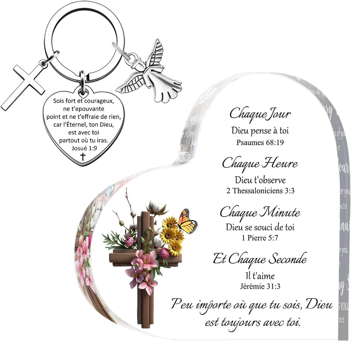 Sleutelhanger en decoratief hart met bijbelverzen, christelijk cadeau voor dames en heren, origineel cadeau-idee voor Kerstmis, doop, communie, vormsel, verjaardag