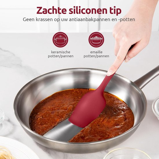 Siliconen Spatel Lepel 315℃ Hittebestendige Kooklepel (Rood) - 2 Stuks Anti-aanbak Keuken Schraper met Schepvorm en Flexibele Rand voor Schrapen Roeren Vouwen Omkeren Serveren — afbeelding 2
