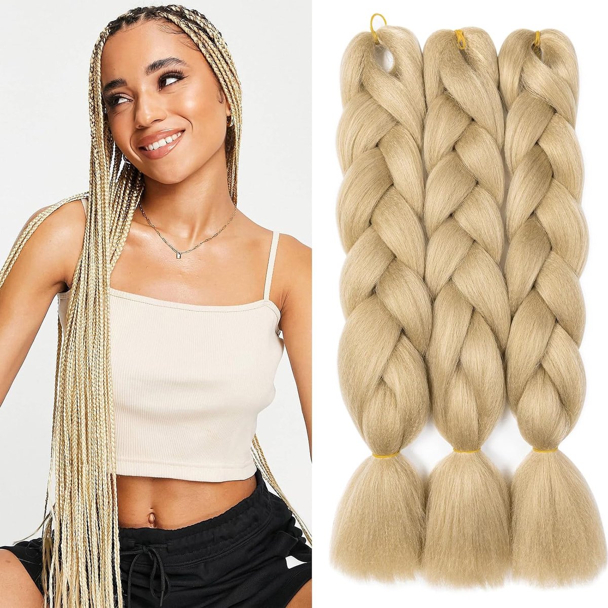 Synthetisch Haar voor Vlechten 3 Stuks Ombre Braids Extensions Kanekalon Braiding Haaruitbreiding Vlecht Afro Crochet Box Braids Haarvlechten 300g, Natuurlijk Blond