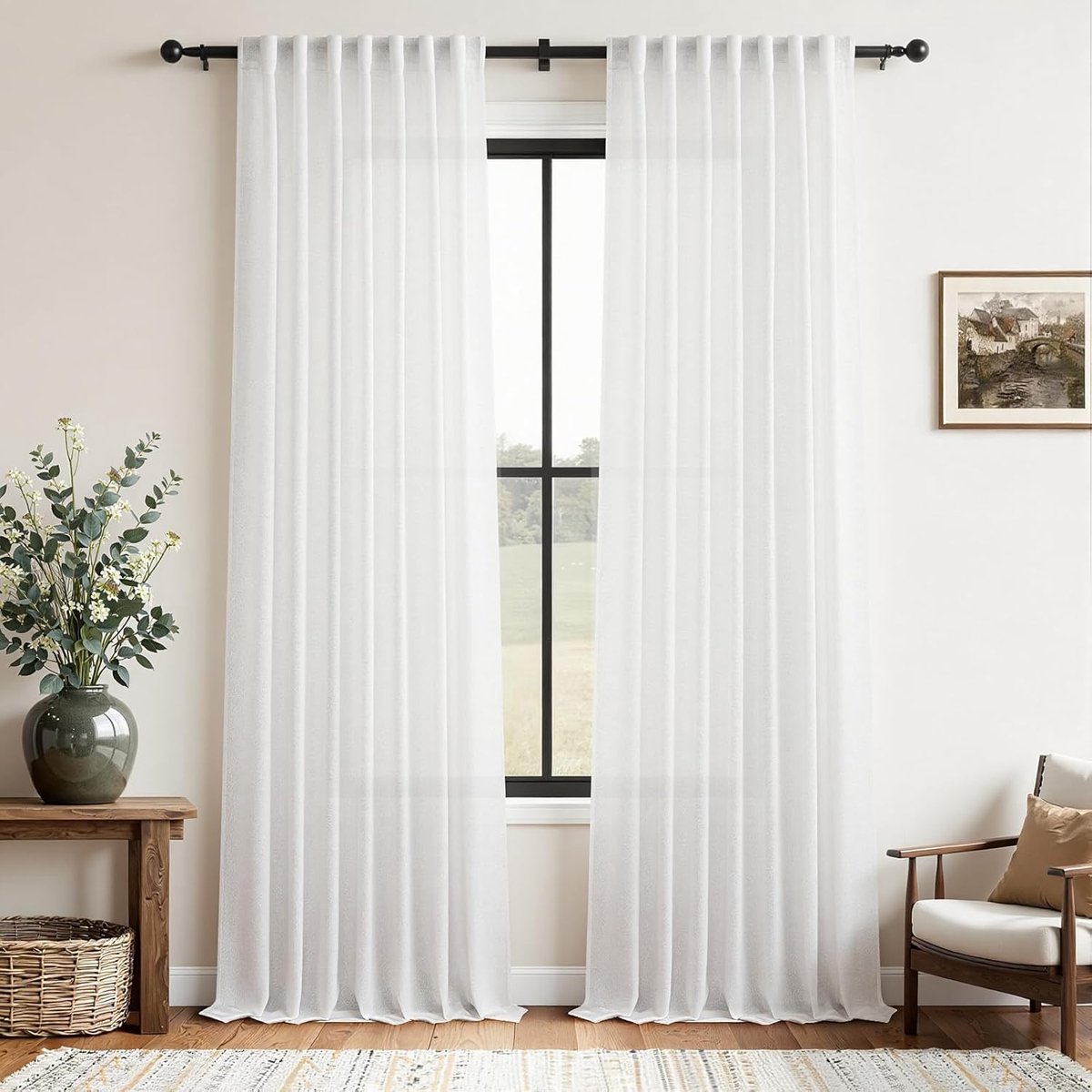 Gordijnen wit linnenlook half-transparant set van 2 gordijnen woonkamer modern H 260 x B 140 cm gordijnen wit linnen slaapkamer gordijnen woonkamer met verborgen lussen
