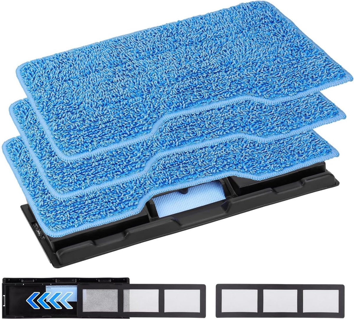 Vullingen voor Shark Vac Mop VM252 VM200P12 | 3 herbruikbare microvezel dweilpads + 1 verbeterde vuilkamer + 2 filters voor Shark VacMop