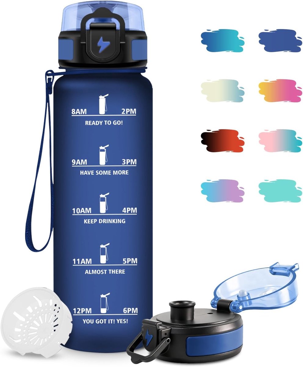 Drinkfles voor meisjes, 500 ml, met filter, lekvrij, gemakkelijk mee te nemen, waterfles met tijdweergave, voor kamperen, hardlopen, reizen, kantoor
