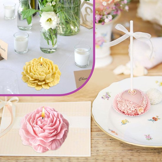 4-delig Bloem Siliconen Kaarsmal, Pioen Roos Hibiscus Lotus 3D Kaarsen Maken Wax Zeep Epoxy Hars Mal voor Handwerk met 12 Pitjes — afbeelding 2