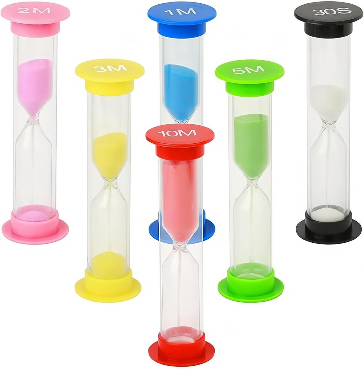 6 kleuren zandloper zandloper zandklok (30s/1/2/3/5/10 min) voor klaslokaal spel tanden poetsen thuiskantoor decoratie