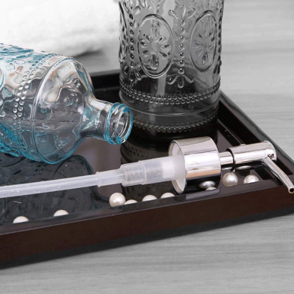 Glas Zeep dispenser met metalen pomp Rust Proof vloeibare zeep Pump Badkamer Dispenser Foaming Lotiondispenser Kitchen Hotel Soap Pump Soap Dispenser (Color : Blue A, Grootte : 300ML)