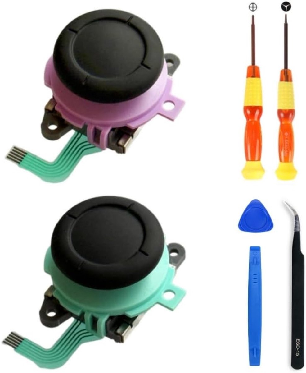 Vervangende Joysticks voor Nintendo Switch 2, Analoge Thumbsticks Anti-Drift Joystick met Reparatiegereedschap voor Switch 2-controller (Paars + Groen)