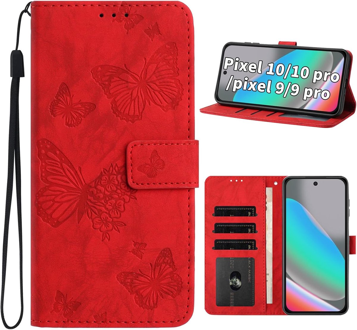 Für Google Pixel 10 Pro/Pixel 10, Weihnachten Geschenke Ständer PU-Leder Klapphülle Magnetverschluss Schutzhülle Kompatibel mit Google Pixel 9/Pixel 9 Pro - Rot