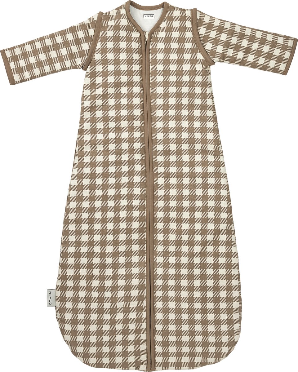 Meyco Baby Vichy Square Baby Slaapzak Met Afritsbare Mouwen - Dark Taupe - 70cm - 2.5 TOG