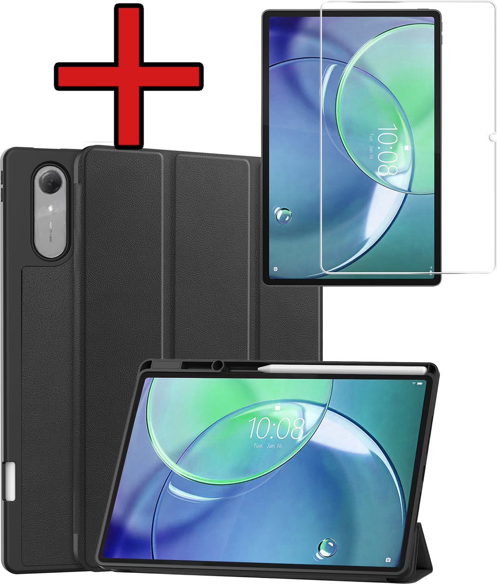 Hoesje - Geschikt voor Lenovo Idea Tab Pro Gen 2 - Met Screenprotector - Trifold Bookcase Hoes - Hard Cover Case - Met Uitsparing Geschikt voor Lenovo Pen - Hardcover Book - Tablethoes - Zwart