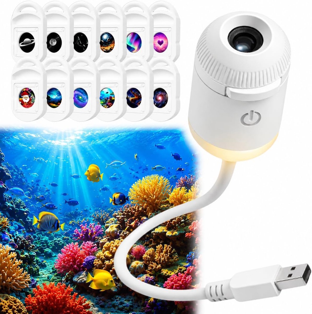 5D HD holografische nachtprojector plug & play, 360° USB Melkweg & maan lamp met 12 films voor slaapkamer en autodak | Energieklasse A+++