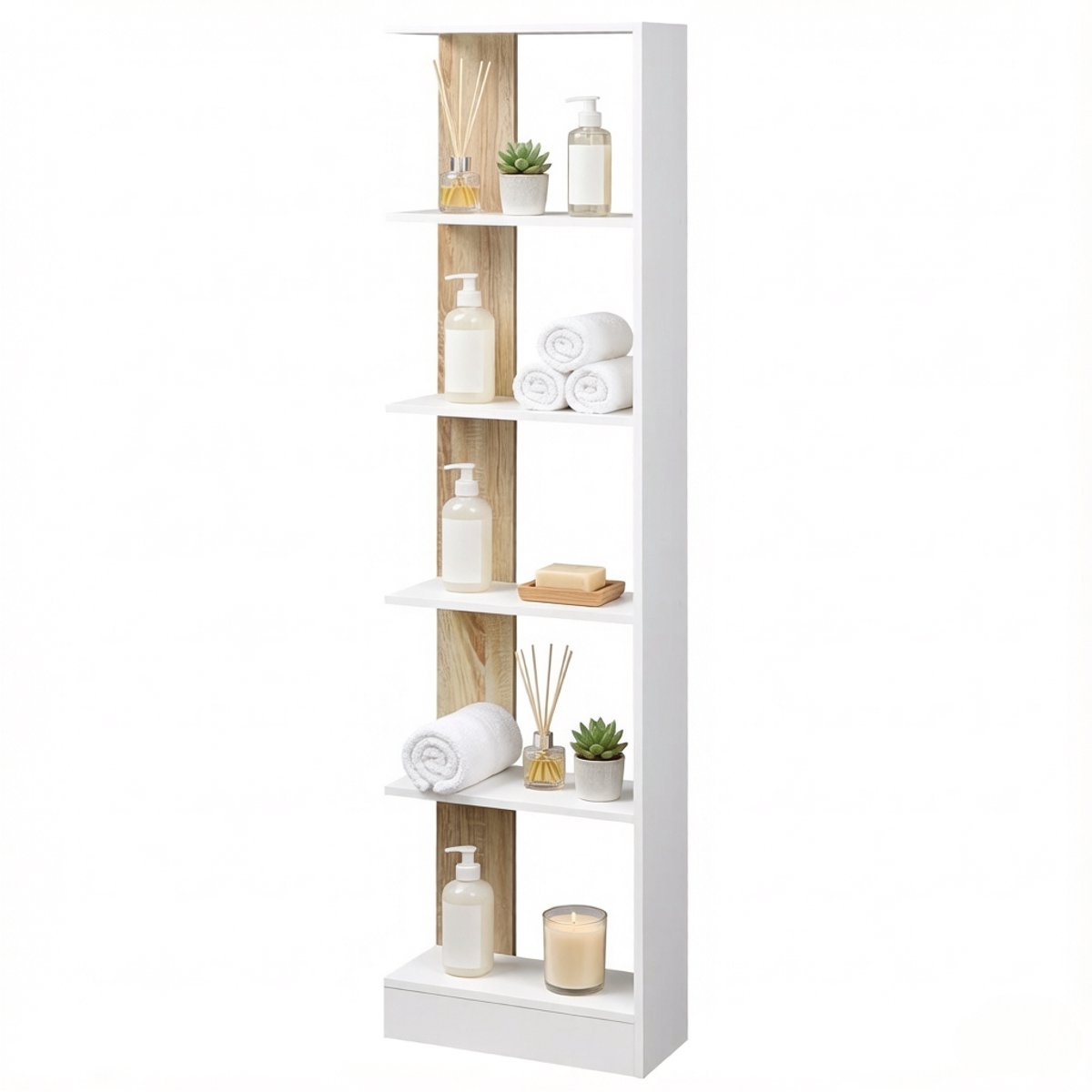 COVREO Boekenkast 45x21x170 cm wit eiken, 5 open vakken van spaanderplaat