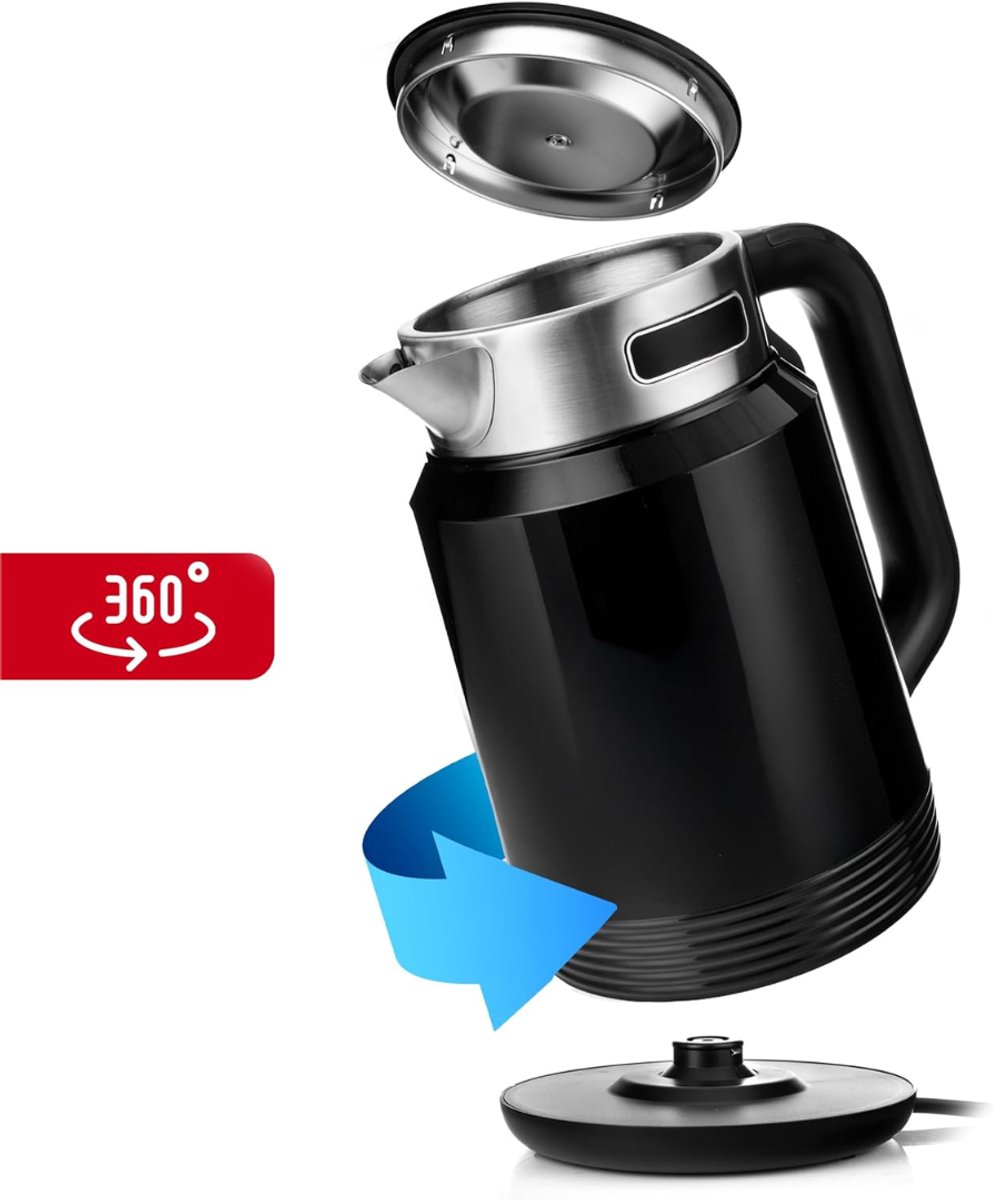 Ploutos® Waterkoker - Snelle Kookfunctie - Elektrische Waterkoker - Zwart - 22cm x 16cm x 27cm