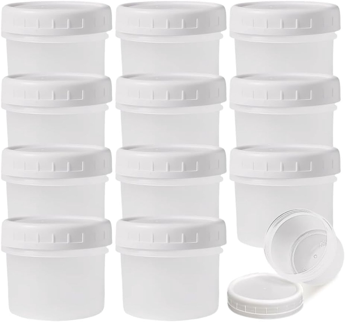 12 kleine plastic bakjes van 160 ml, herbruikbare kleine plastic bakjes met schroefdeksels, kleine bewaar- en vriesbakjes voor voedsel, stapelbare bewaarbakjes, potjes voor sauzen en specerijen, accessoires voor lunchboxen
