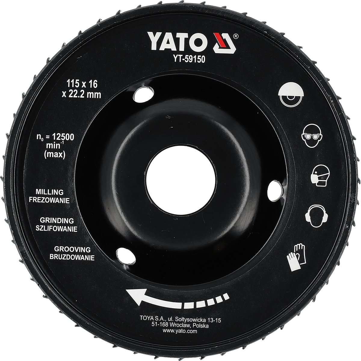Houtfreesschijf voor Haakse Slijper - 115 mm - Asgat 22.2 mm - Koolstofstaal (40-50 HRC) - Frees- en Raspschijf voor Hout, Cellenbeton & Gipsplaat - Houtsnijschijf