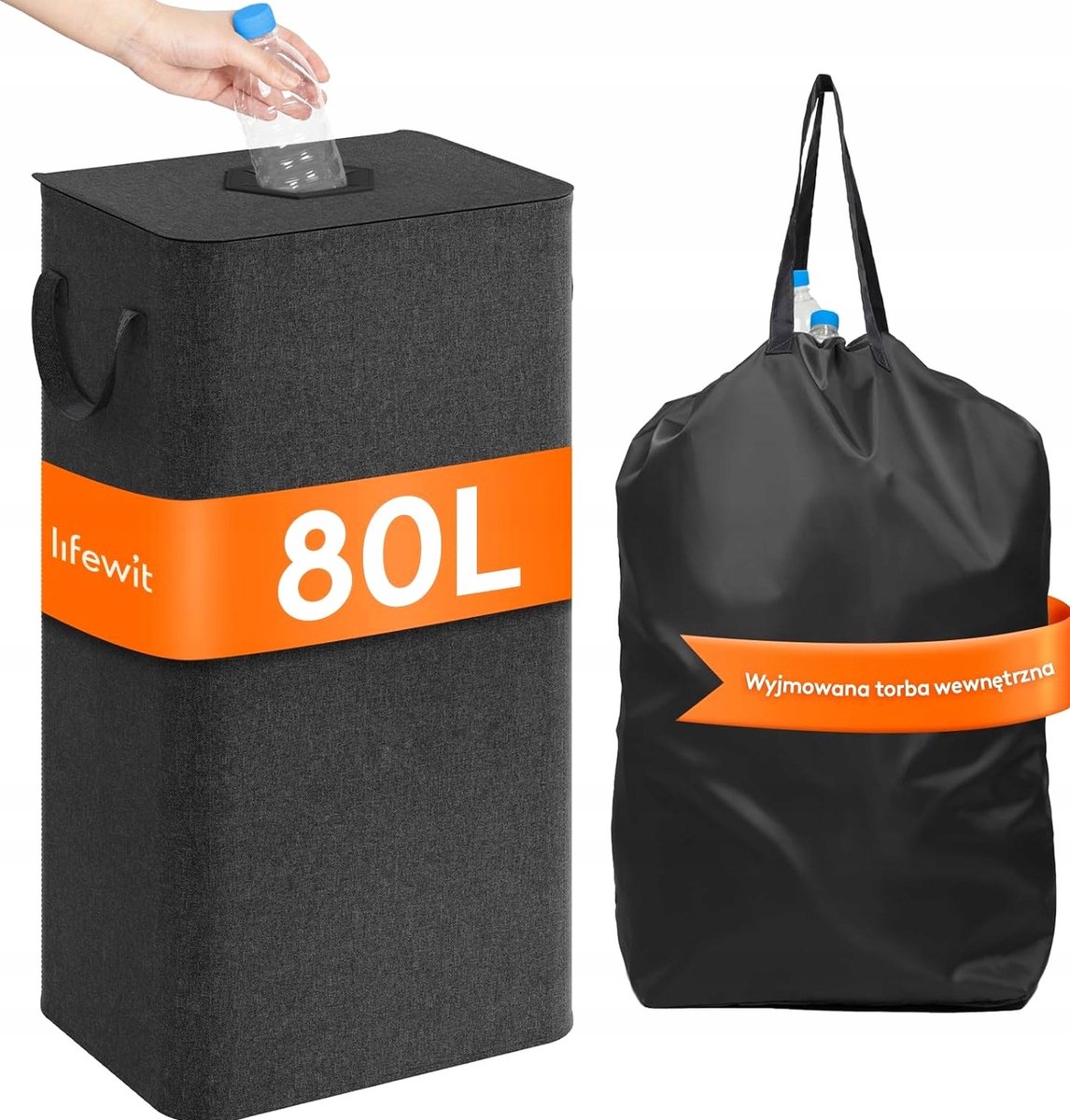 Opvouwbare wasbox 100L met deksel en uitneembare voering