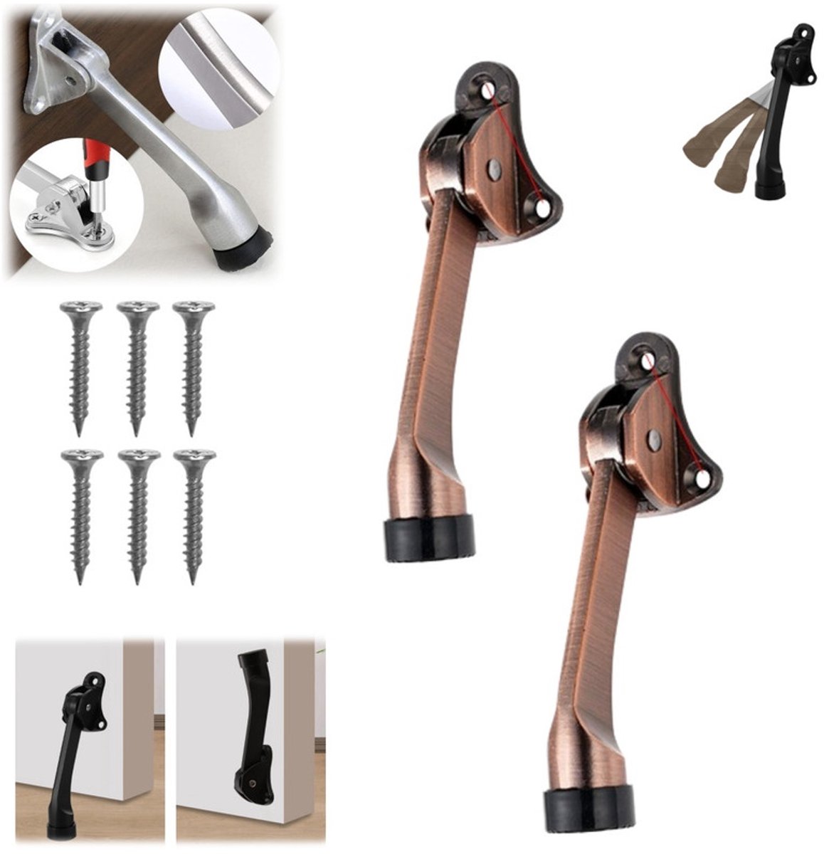 2 Deurstoppers – Met één hand verstelbare metalen deurstop – Zinklegering – Met rubberen stootkussen – 13 cm – Geschikt voor binnen- en buitendeuren en balkondeuren – deurstopper - zware deurstopper - hoefijzer deurstopper - voor binnen en buiten