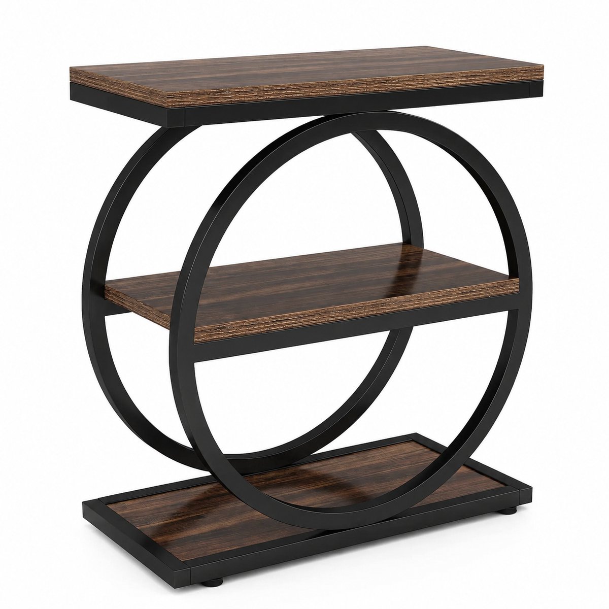 Sello! bijzettafel – 3 opbergniveaus – ruimtebesparend– industriële uitstraling – speelse vormen – L60 x B30 x H65 – metalen frame