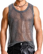 Zilveren Mesh Tanktop voor Heren – Glanzende Party Top - Doorschijnend Shirt