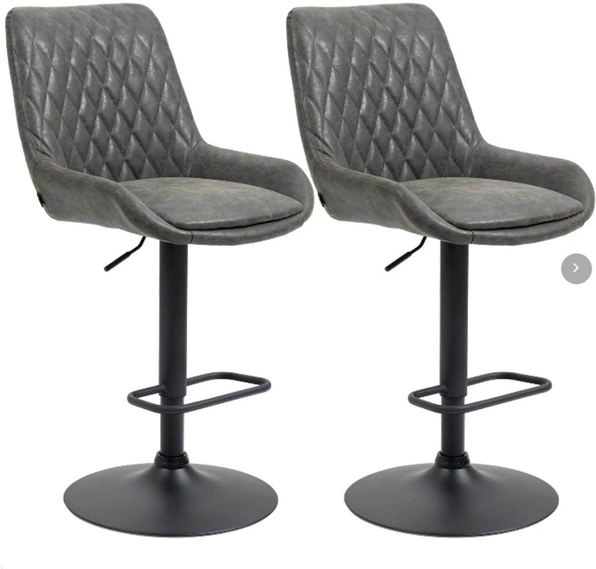 Clruro Barkruk Set van 2 - 51 x 59 x 97-117 cm - met Hoge Rugleuning - Kunstleer/Staal - Donkergrijs