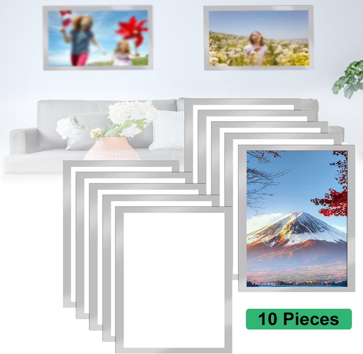 A4 Magnetisch Poster Frame Met Zelfklevende Achterkant - Transparant PVC Herbruikbaar Geen Gereedschap Nodig - Ideaal Voor Kantoor, Winkel En Thuisgebruik - Zilver