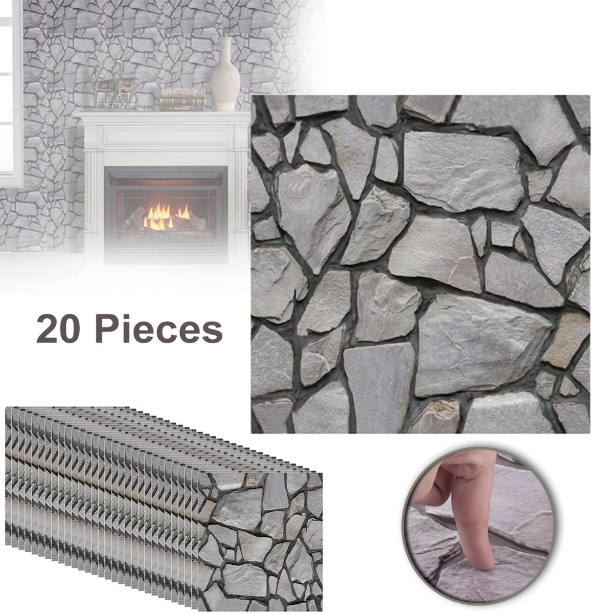3D Muurstickers Met Rotseffect 30x30cm - Zelfklevend PVC Waterdicht Geluidsisolerend Stootvast - Decoratie Met Natuursteenlook - Grijs