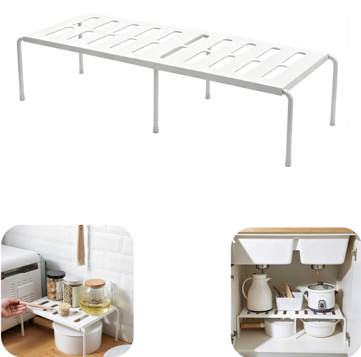 Opbergrek - Plank - Kruidenpotopbergrek - Schoenenrek - Uitschuifbaar - Waterdicht - Makkelijk schoon te maken - Opbergaccessoires - Geschikt voor keuken, kast, schoenen (wit, 36,5*25 cm)