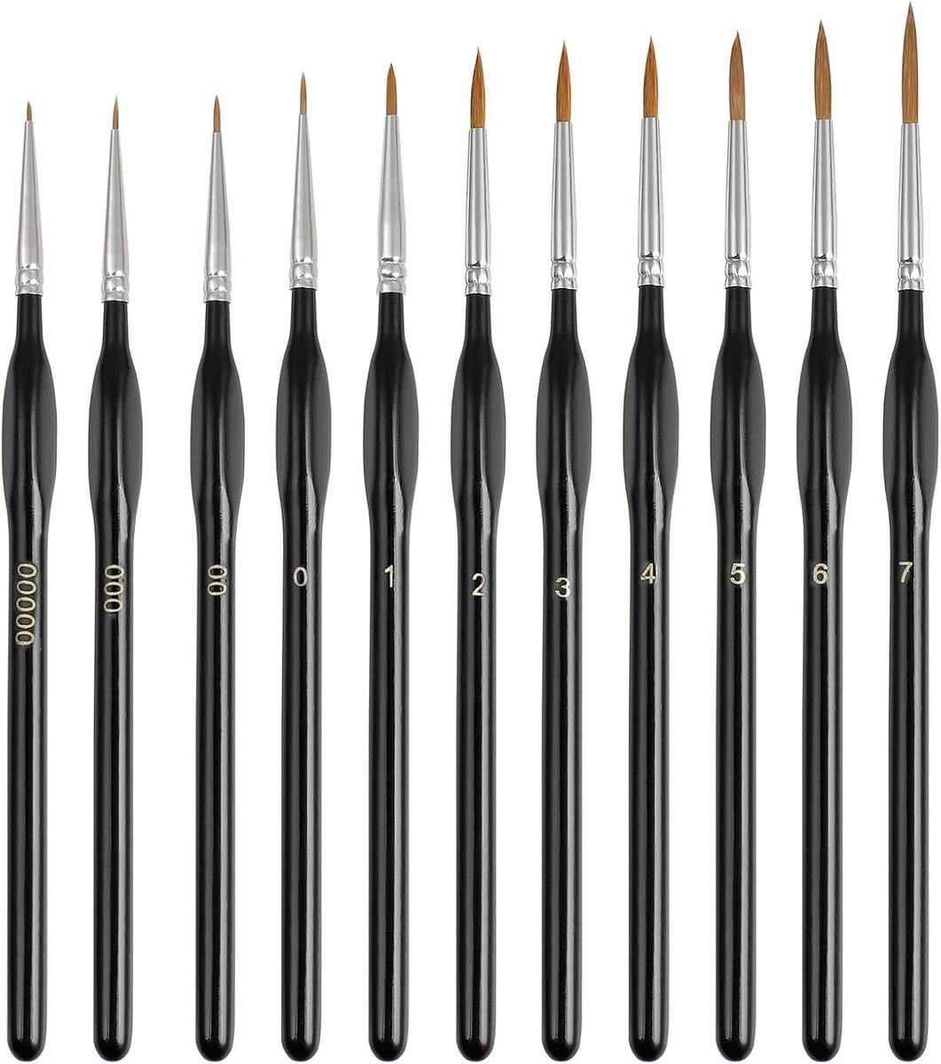 Set van 11 Detailkwasten voor Miniatuurverf, Perfect voor Acryl, Olie en Aquarel Schilderen