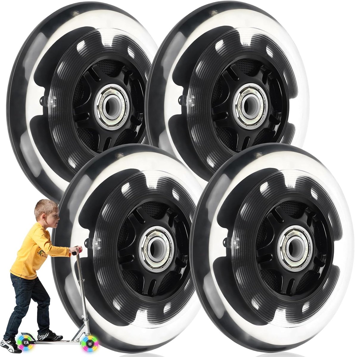 4 stuks lichtgevende stuntscooterwielen, 80 mm lichtgevende stuntstep, reservewielen, 80 mm, inline wielen met kogellagers, lichtgevende stepwielen, geschikt voor alle scooters