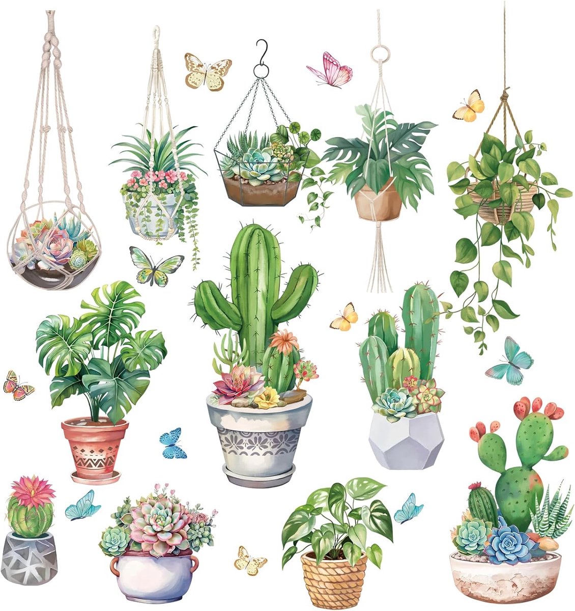 Muurstickers Hangende Cactus Raamvastklampen Waterverf PVC Verwijderbare Glazen Muurstickers DIY voor Slaapkamer Kinderkamer Woonkamer