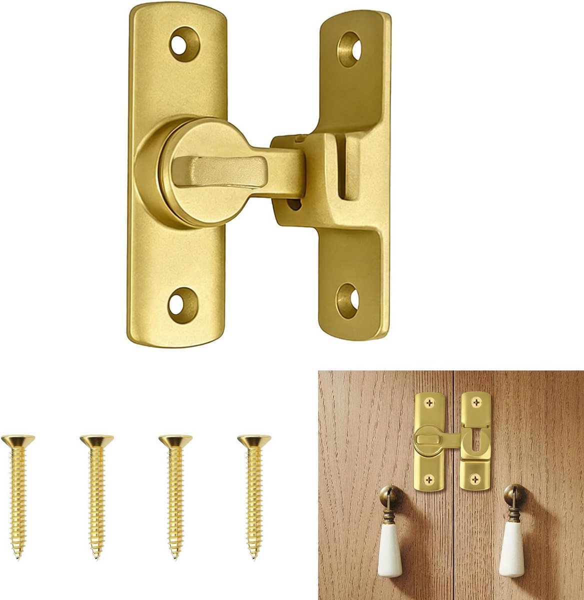 1 Stuk Schuifdeurklink van Aluminiumlegering, Snapsluiting en Deurslot Binnen voor Badkamer, Slaapkamer, Schuurdeur, Raam, Goudkleurig