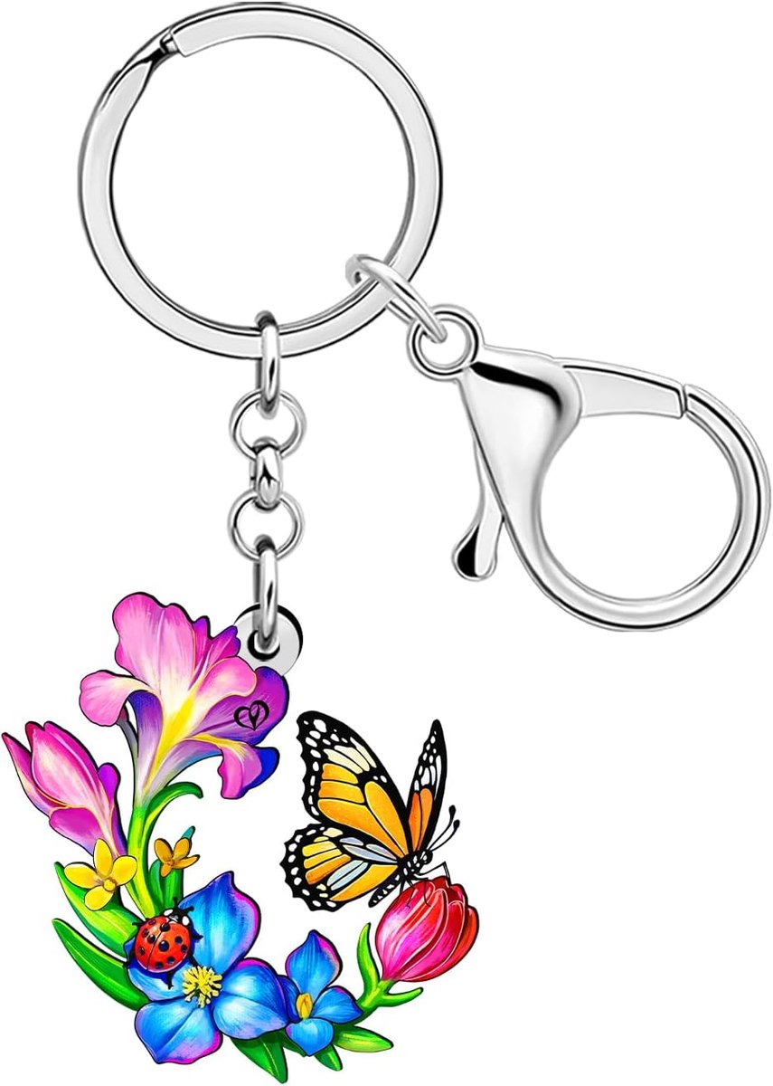Bloemen Vlinder Sleutelhanger Accessoires Bug Plant Bloem Charms Lente Zomer Sieraden Tuin Geschenken Voor Vrouwen Meisje