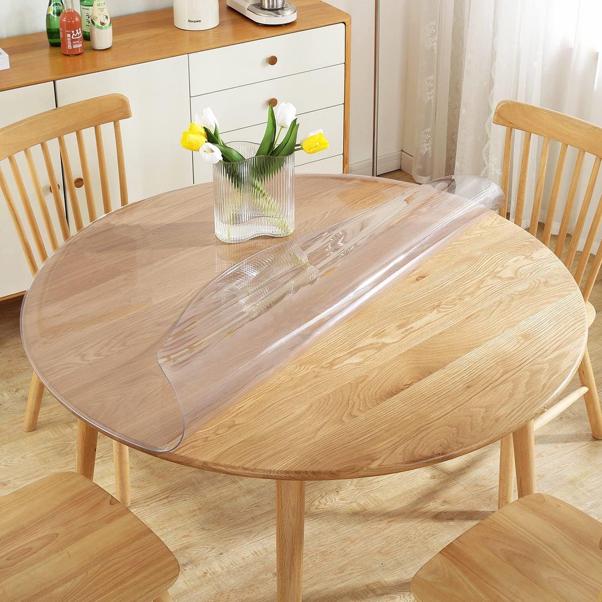 Tafelbeschermer rond 90 cm, Transparante PVC Tafelfolie 3mm, Waterdicht & Eenvoudig schoon te maken - Ideaal voor thuis, keuken en woonkamer