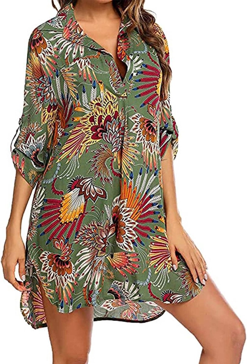 Pareo Strand Dames Shirt Losse Pareo Strand Badmode Strand Bikini Cover Up Cardigan Zomer 3/4 Mouwen Tops Blouse Bloemen Los