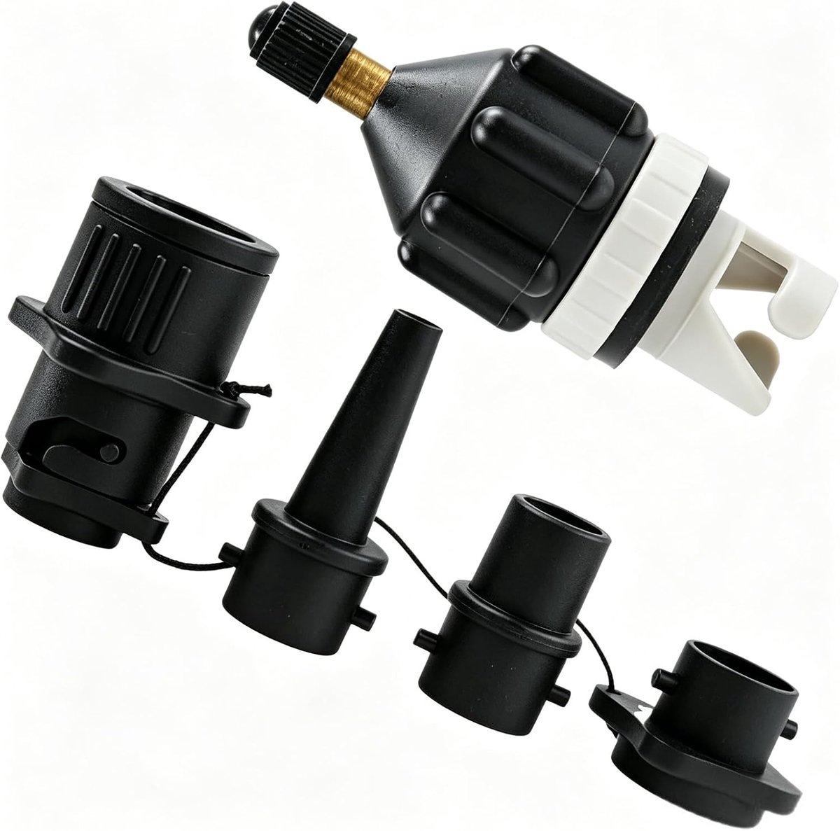Opblaasbare adapter, SUP-adapter met 4 stuks gasmondstukken, opblaasbaar, SUP-adapter voor compressor, luchtpompadapter, voor paddleboard, opblaasbare boten, kajaks, stand-up