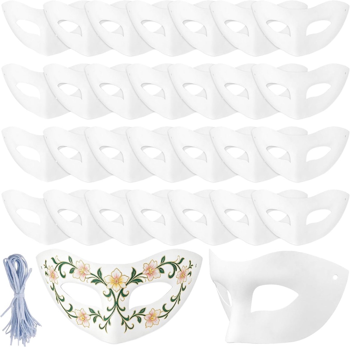 Maskers om te beschilderen, witte papieren maskers om te beschilderen, lege papieren maskers wit met elastiek voor carnaval, maskerbal, cosplay, feestdecoratie