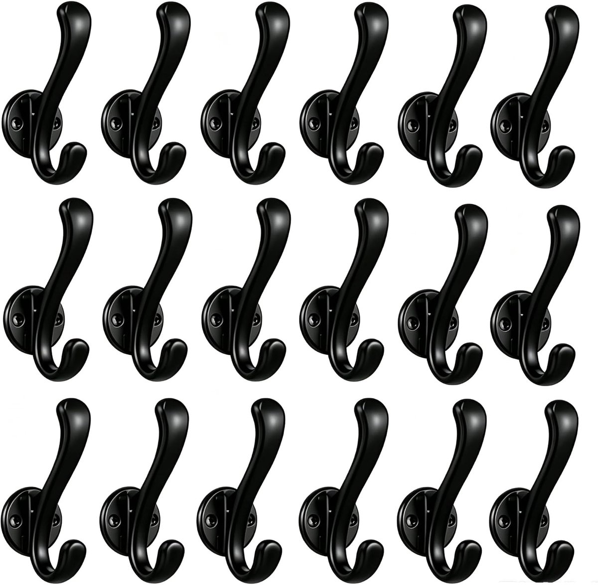 18 stuks kapstokhaken, zwart, kledinghaken muur zware wandhaken om te schroeven, haken voor woonkamer, slaapkamer, badkamer, kleding, handdoek, sjaals, sleutels